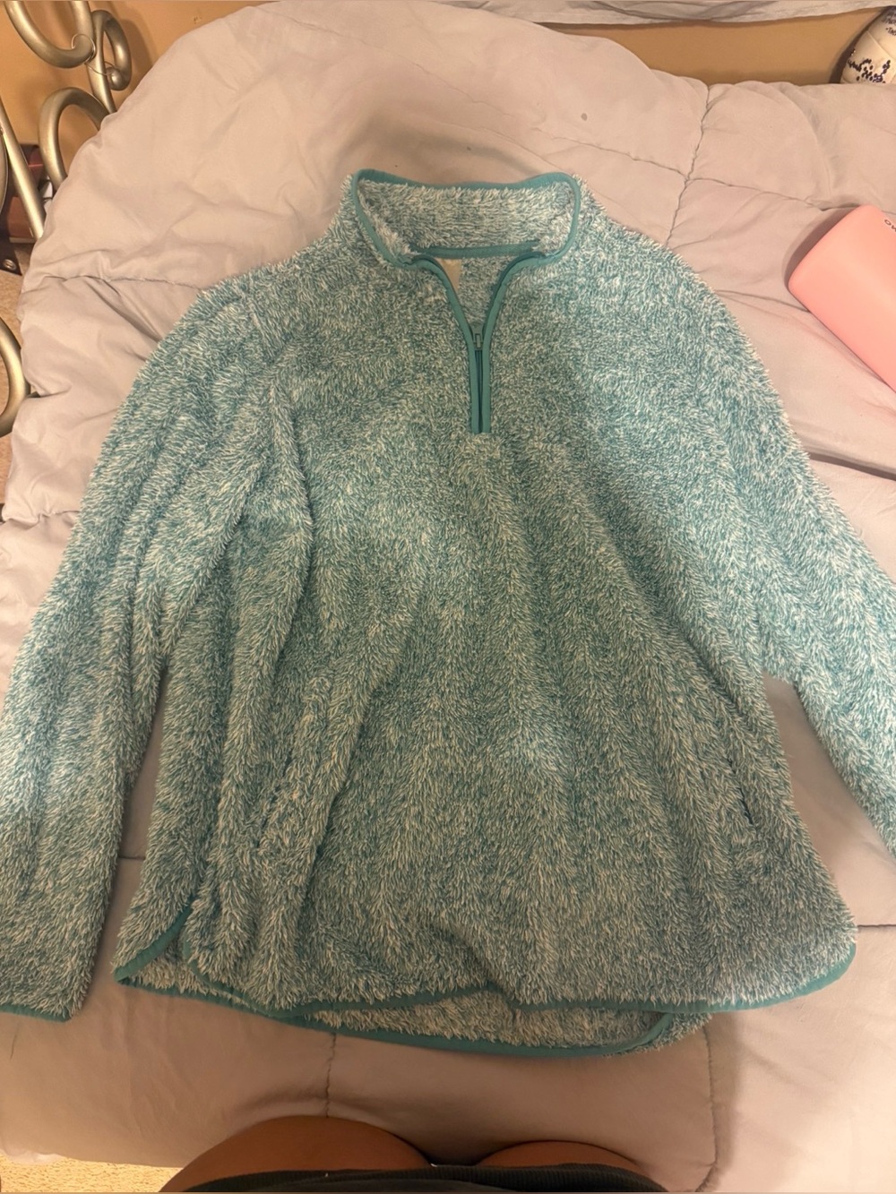 Arizona Jean Company Teal Fuzzy Half-Zip Pullover Sweater